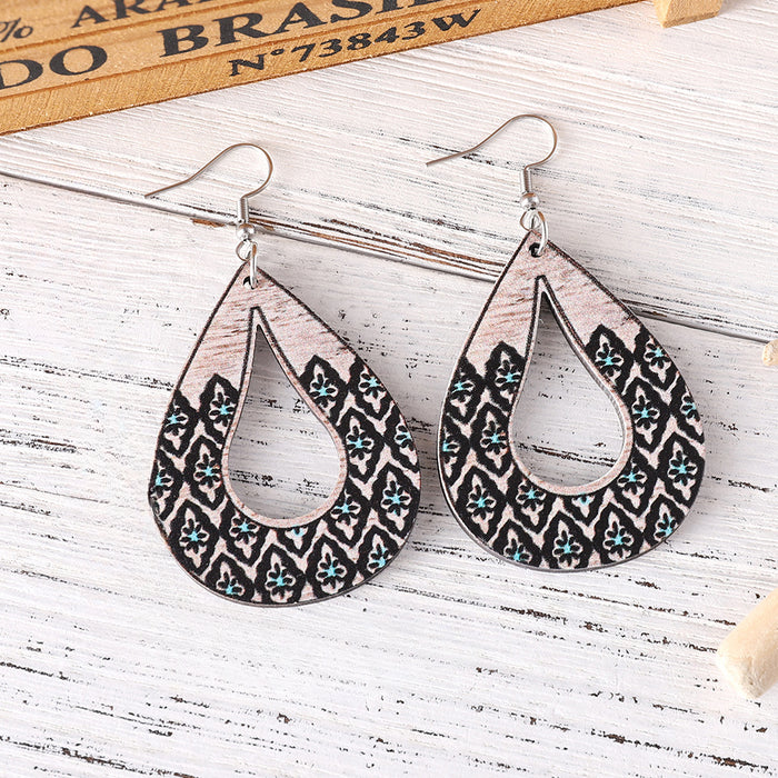 Wholesale Wooden Double Sided Water Drop Earrings JDC-ES-ChuLian016