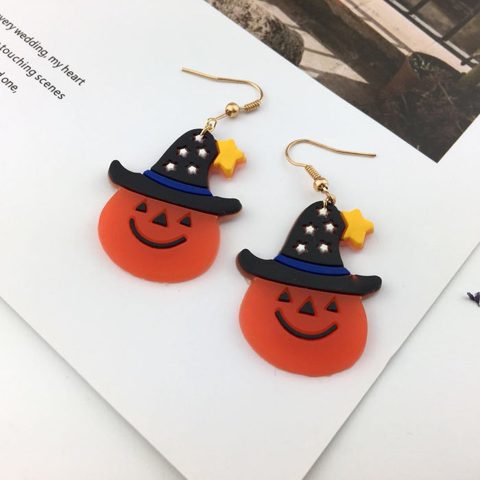 Wholesale Halloween Cute Pumpkin Acrylic Printing Earrings JDC-ES-QingM003