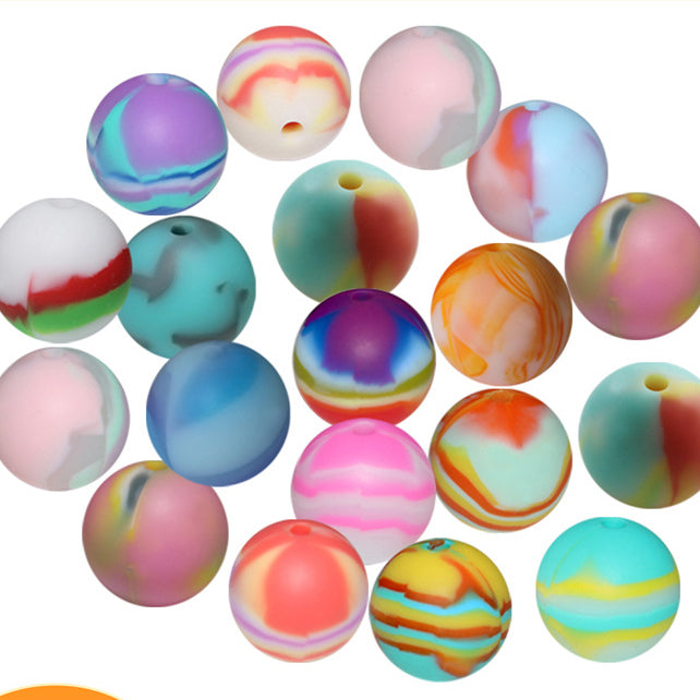 Wholesale 50pcs Rainbow Mixed Color Leopard Print Series Silicone Balls JDC-BDS-HongZhou018