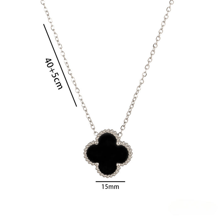 Wholesale 15MM Titanium Steel Four Leaf Clover Pendant Necklace JDC-NE-OBK002