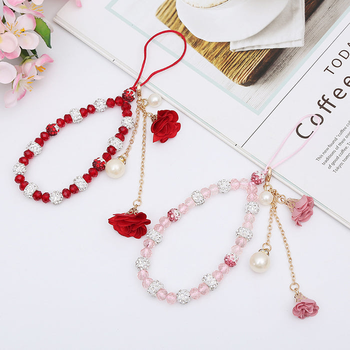 Wholesale Cropped Creative Plaster Flower Mobile Phone Lanyard Crystal Pendant Necklace Phone Case Charm Women's Accessories