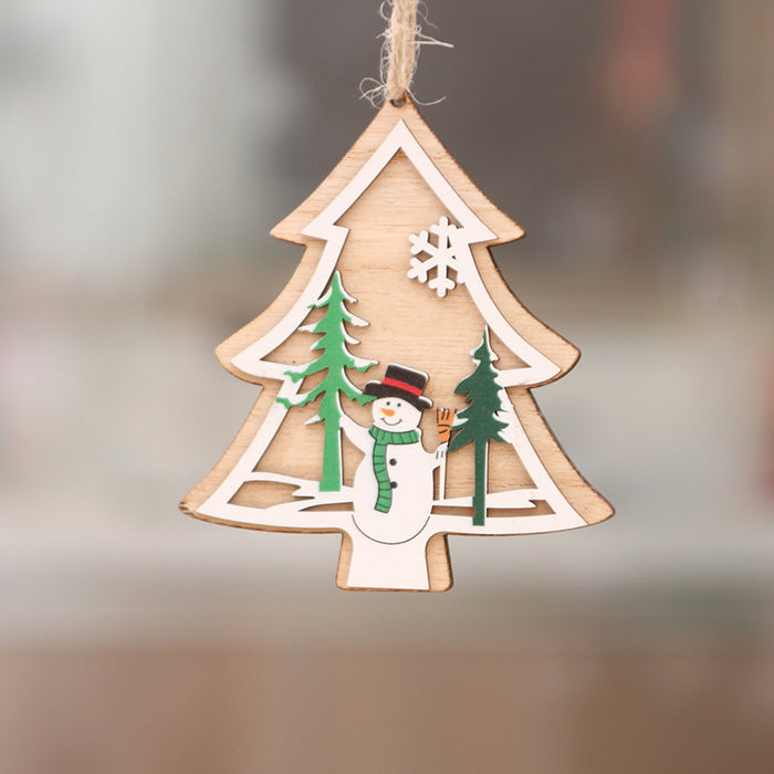 Wholesale Christmas decorations wooden Christmas laser hollow Christmas tree small pendant wooden five-pointed star Bell pendant gift