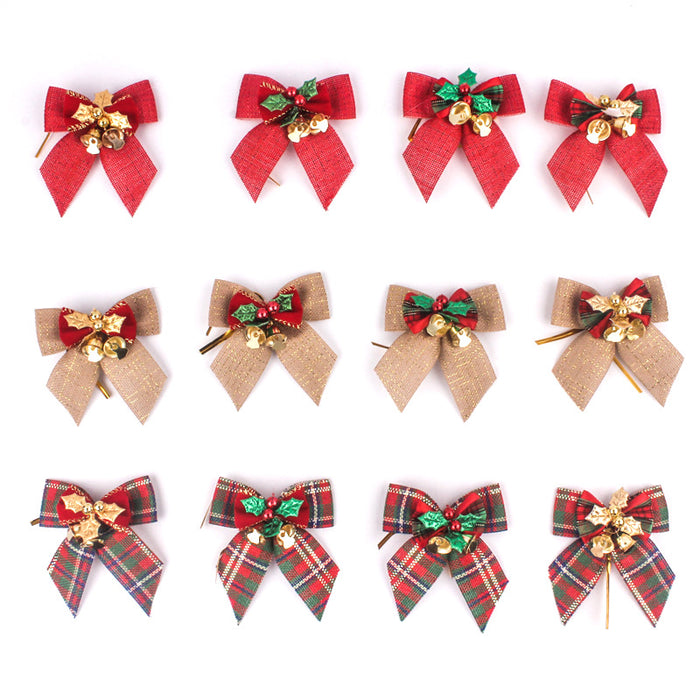 Wholesale Christmas Linen Bow Christmas Tree Ornament Gift Box Decoration JDC-DCN-ZHHAO001