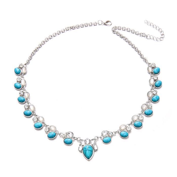 Wholesale turquoise Bohemian flower necklace