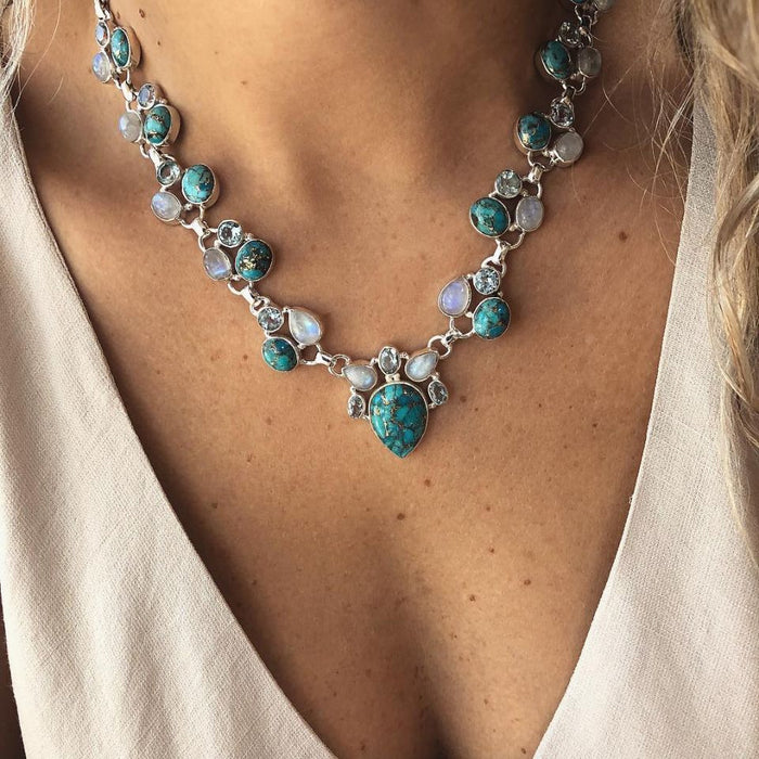 Wholesale turquoise Bohemian flower necklace