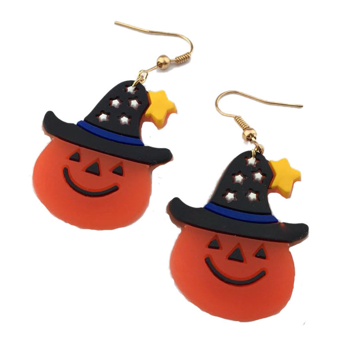 Wholesale Halloween Cute Pumpkin Acrylic Printing Earrings JDC-ES-QingM003