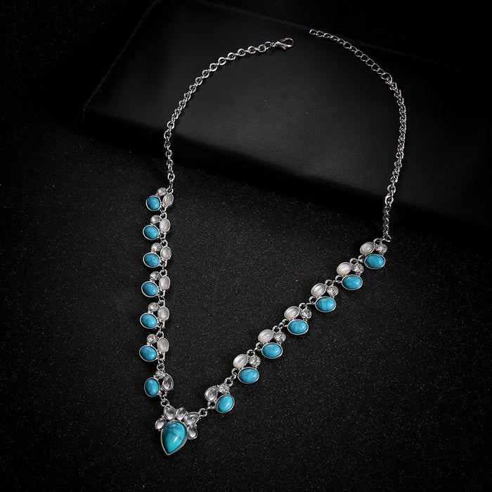 Wholesale turquoise Bohemian flower necklace