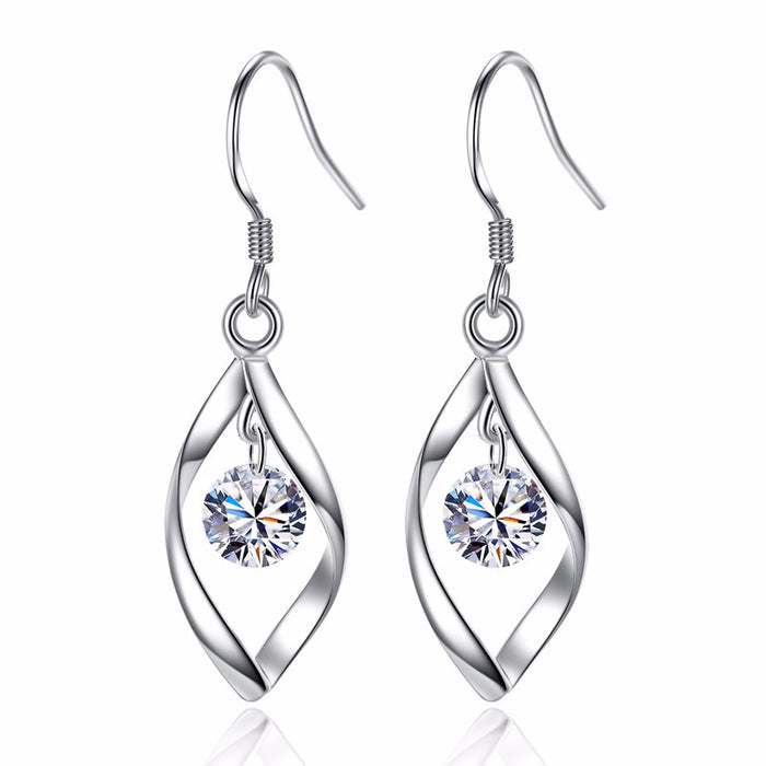 Wholesale Silver Earhook New Earrings Long Twisted Diamond Earrings Silver Women's Jewelry