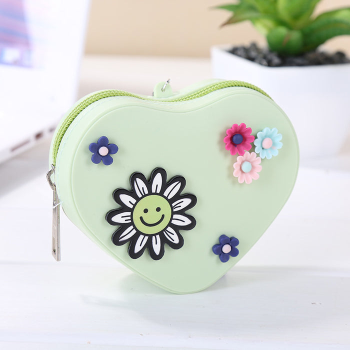 Wholesale Heart-shaped cartoon mini candy-colored coin purse zipper silicone women's coin bag children's small bag portable wallet