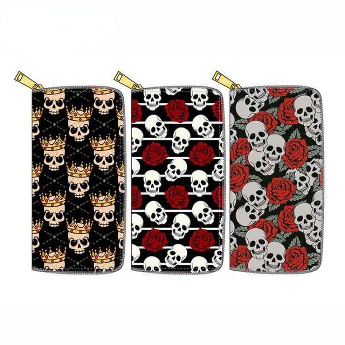 Wholesale New Skull PU Long Zipper Wallet JDC-WT-DengX021