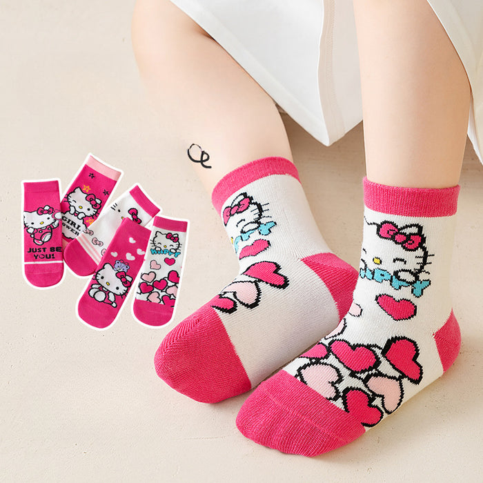 Wholesale 5 Pairs/pack Girls Socks New Sweet Hello Kitty Pink Baby Socks Cartoon Children's Middle Tube Socks Cotton Middle and Small Children JDC-SK-LXWC005