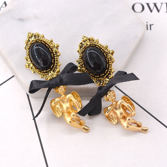 Wholesale Baroque Vintage Angel Cupid Enamel Pearl Gold Earrings JDC-ES-PREMNT004