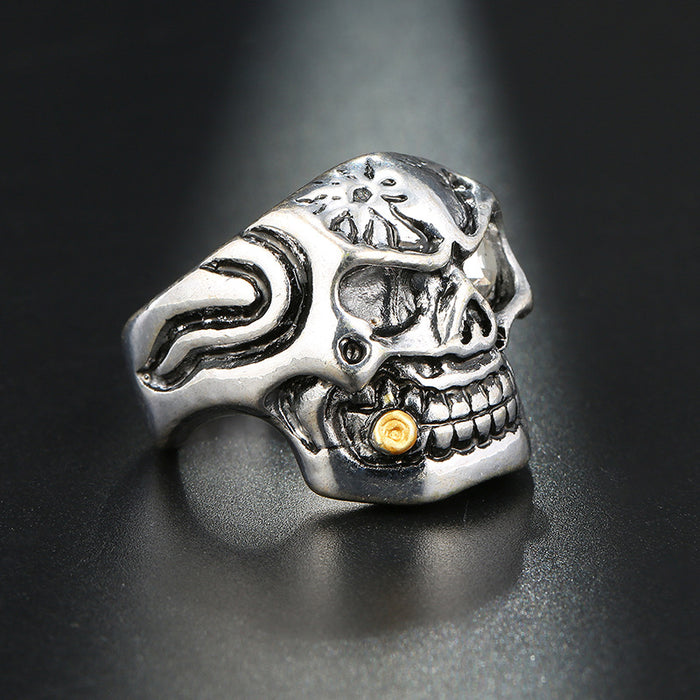 Wholesale W Skull Pipe Ring Domineering Diamond Alloy Ring Personality Punk Jewelry JDC-RS-Baos002