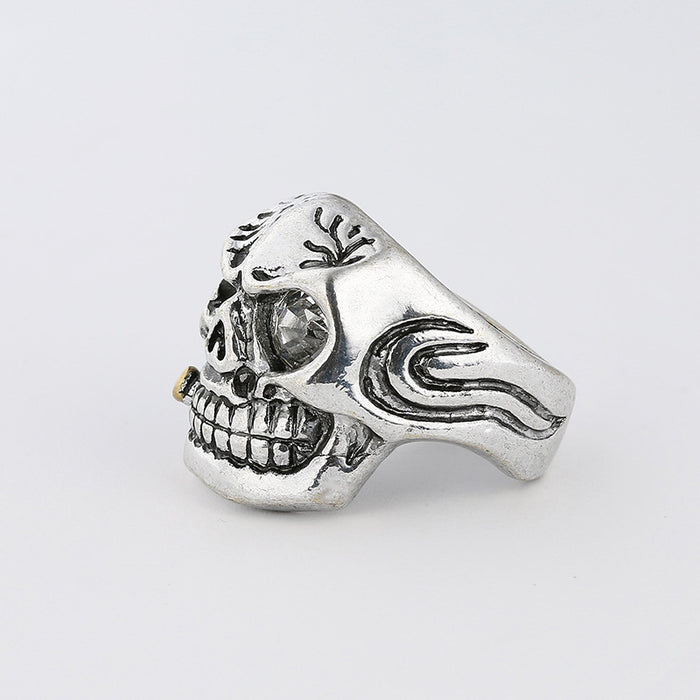 Wholesale W Skull Pipe Ring Domineering Diamond Alloy Ring Personality Punk Jewelry JDC-RS-Baos002