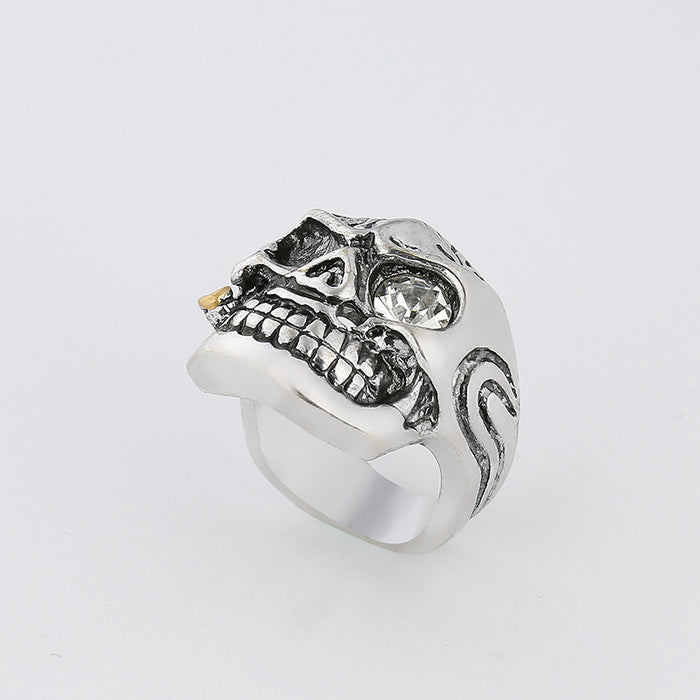 Wholesale W Skull Pipe Ring Domineering Diamond Alloy Ring Personality Punk Jewelry JDC-RS-Baos002