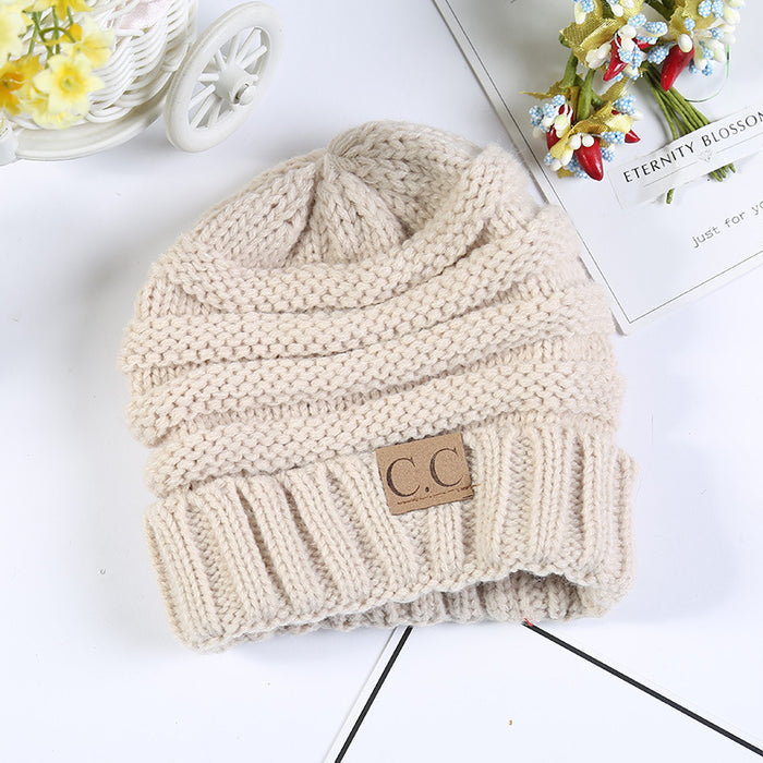 Wholesale Autumn and Winter Children's C Label Can Be Labeled with Versatile Yarn Edge Knitted Cap JDC-FH-HengYu005