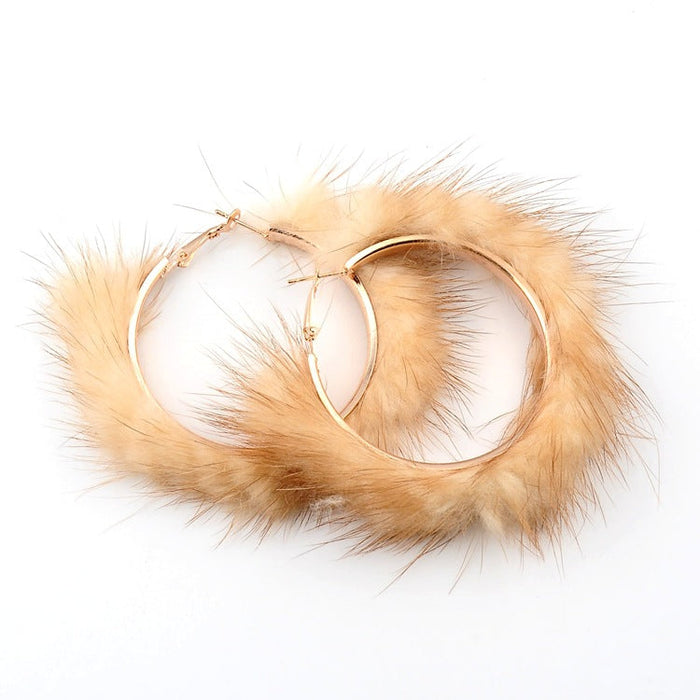 Wholesale Earrings Metal Mink Hair Large Hoop Round JDC-ES-XLL001