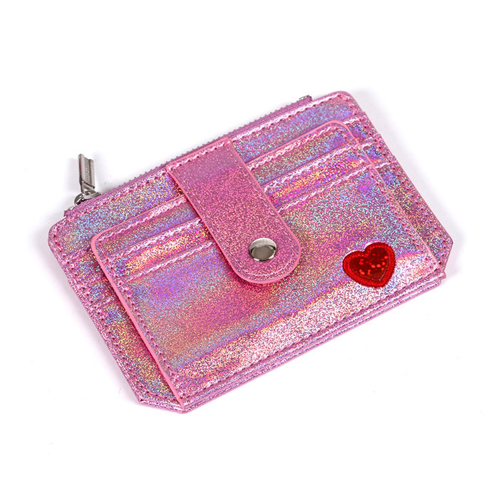 Wholesale PU Heart Embroidered Ladies Zipper Card Holder JDC-WT-KuK005