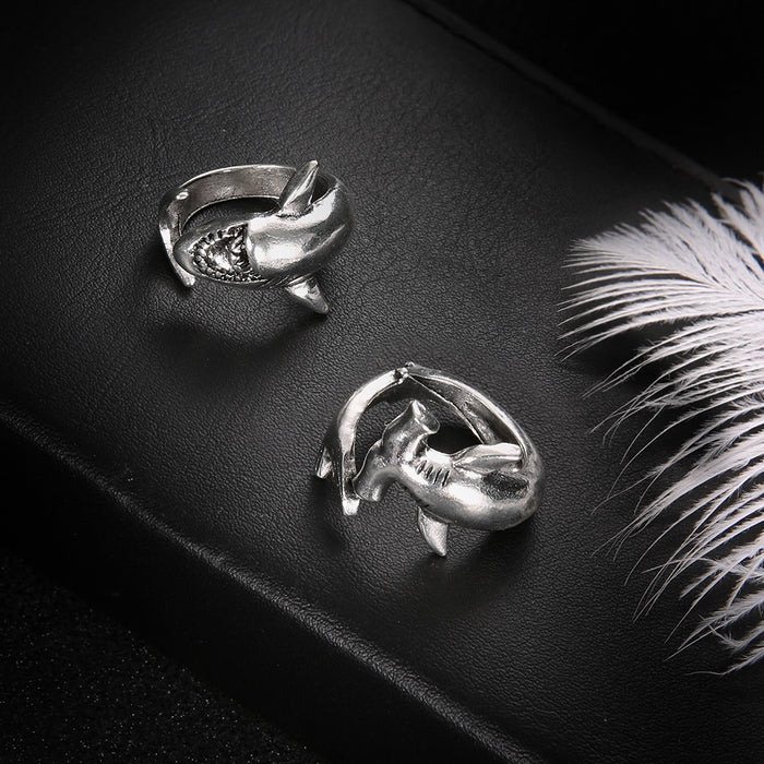 Wholesale Retro simple great white shark hammerhead shark open alloy set female ring