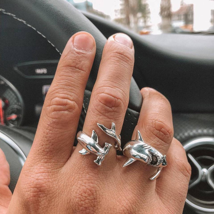 Wholesale Retro simple great white shark hammerhead shark open alloy set female ring
