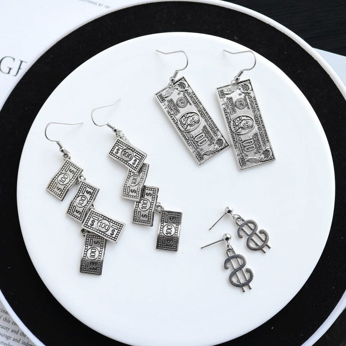 Wholesale Earrings Alloy Hip Hop Retro Distressed Dollars JDC-ES-Wenhua005