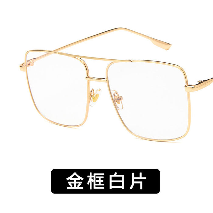 Wholesale Double beam large box metal flat mirror retro artistic polygonal frame square large frame glasses