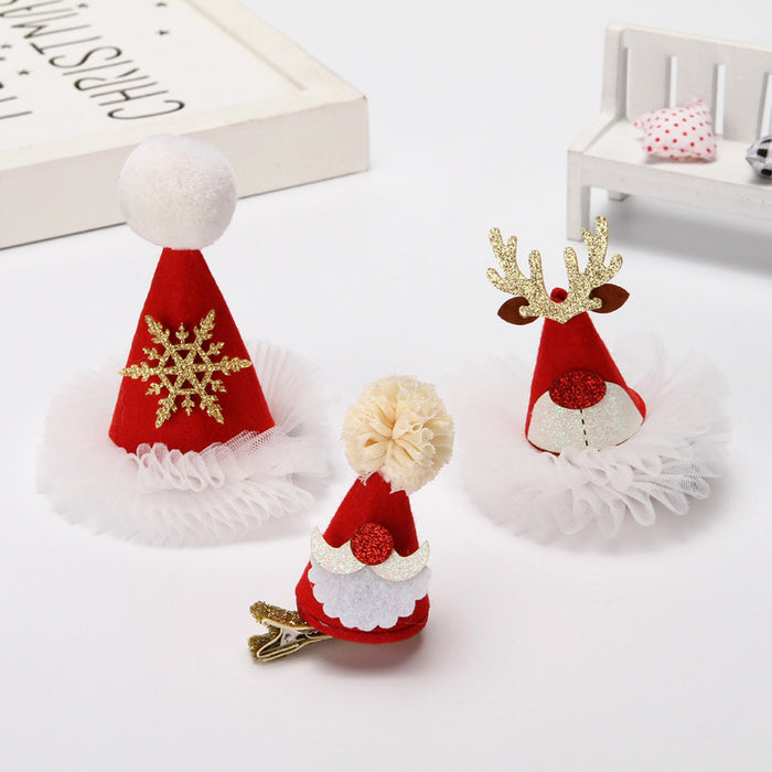 Wholesale Christmas Decorations Red Sequin Hat Gauze Skirt Dress up Headdress Korean Style Duckbill Christmas Hairpin