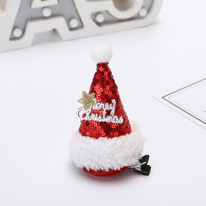 Wholesale Christmas Decorations Red Sequin Hat Gauze Skirt Dress up Headdress Korean Style Duckbill Christmas Hairpin