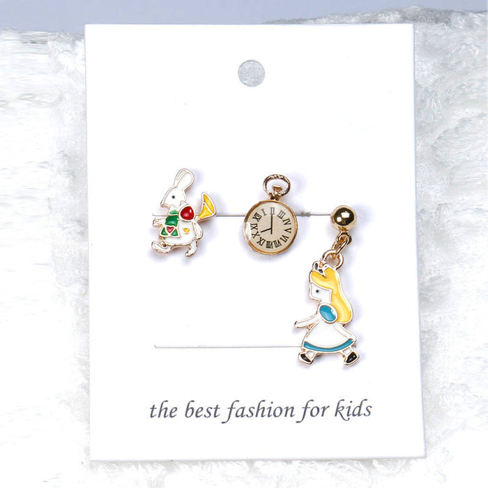 Wholesale Earring Alloy Cute Cartoon Clock Rabbit (M) JDC-ES-QiR006