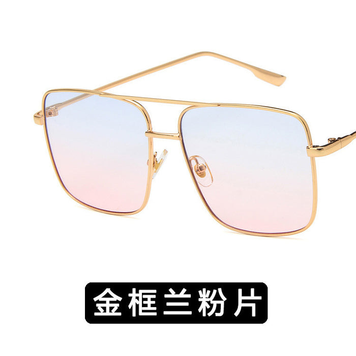 Wholesale Double beam large box metal flat mirror retro artistic polygonal frame square large frame glasses