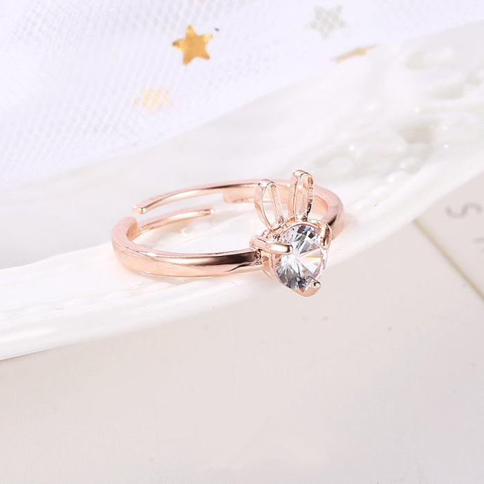 Wholesale creative jewelry cute rabbit copper set zircon ring