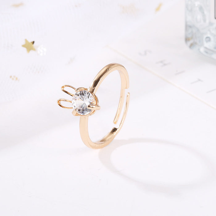 Wholesale creative jewelry cute rabbit copper set zircon ring