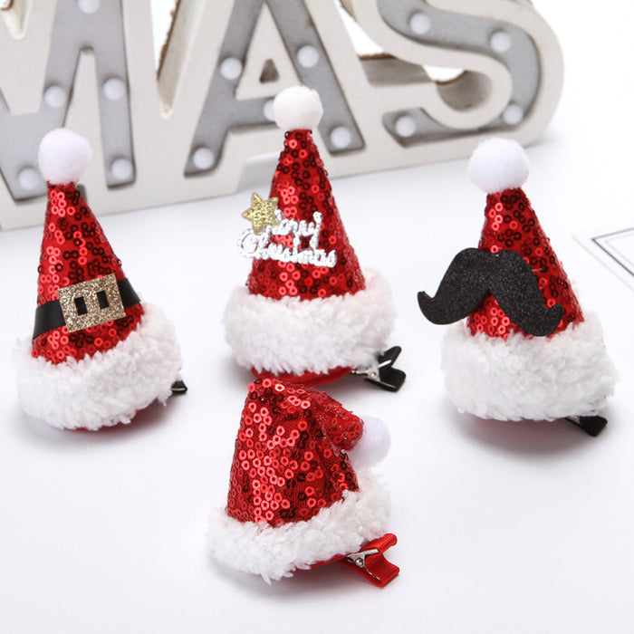 Wholesale Christmas Decorations Red Sequin Hat Gauze Skirt Dress up Headdress Korean Style Duckbill Christmas Hairpin
