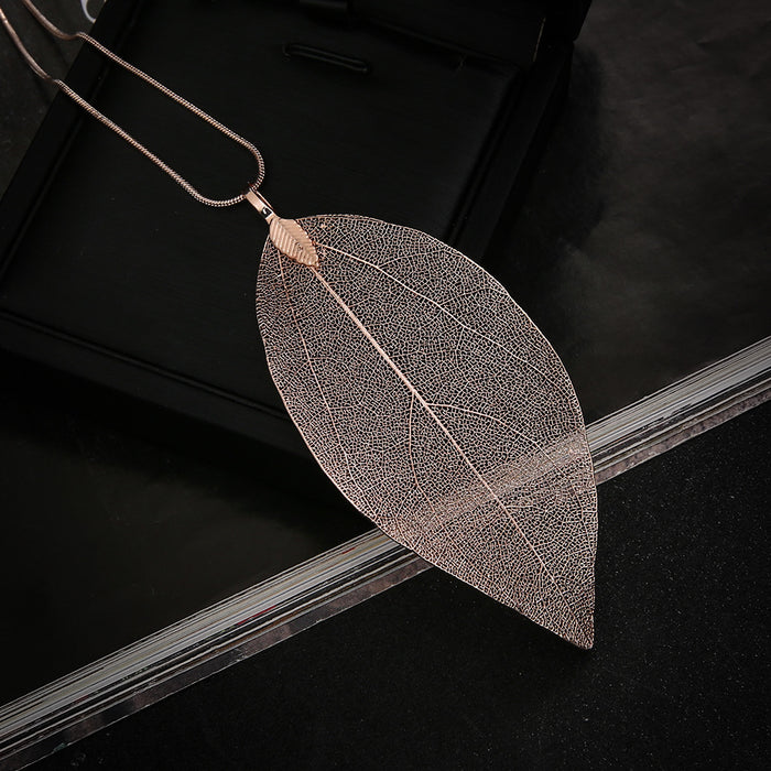Wholesale Natural Real Leaf Specimens Gold-Plated Long Necklace Personalized Simple Leaf Sweater Chain