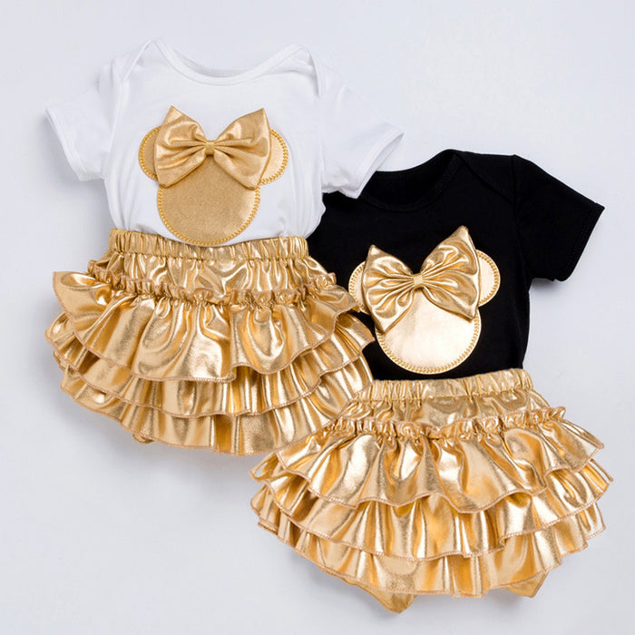 Wholesale Cotton Children's Set Gold Bow Short Sleeved Sweetheart+Skirts Two Piece Set JDC-BC-JiaLJ001