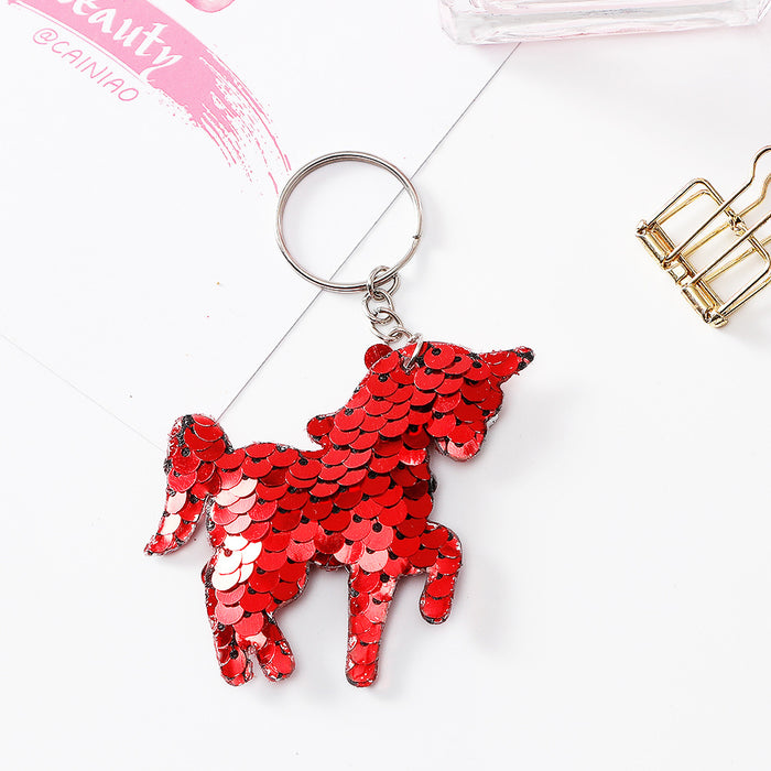 Wholesale double-sided reflective sequins keychain unicorn bag pendant key