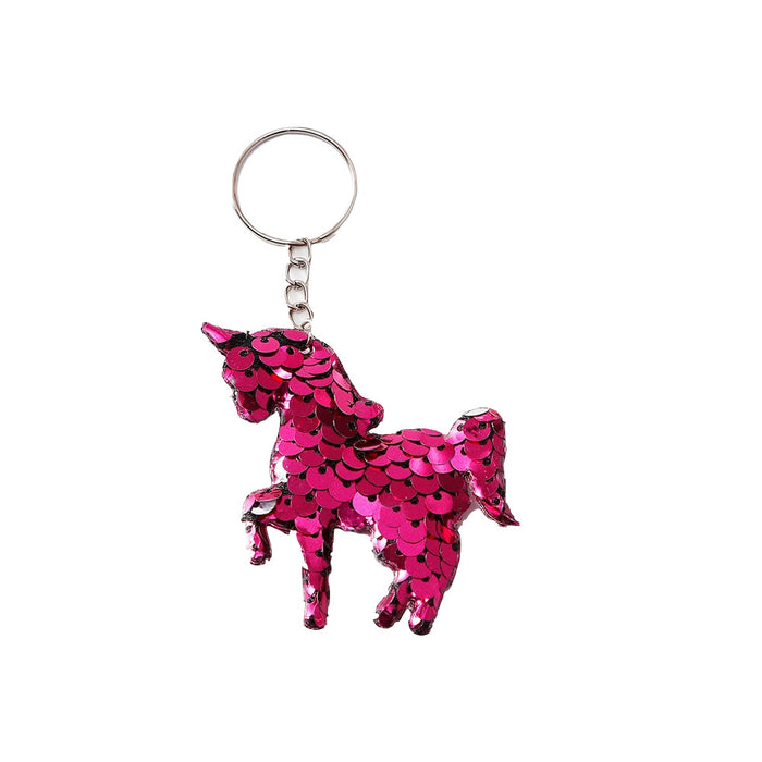 Wholesale double-sided reflective sequins keychain unicorn bag pendant key