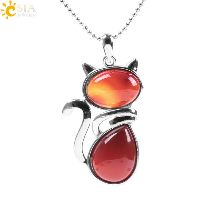 Wholesale Natural Stone Kitten Pendant Necklace Cute Cat Jewelry Accessory White Turquoise Finish Everyday Gift