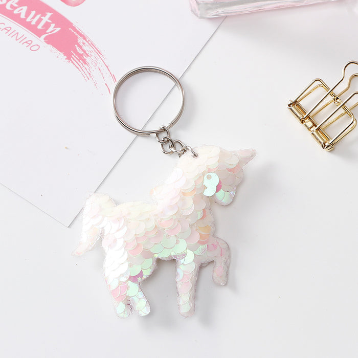 Wholesale double-sided reflective sequins keychain unicorn bag pendant key