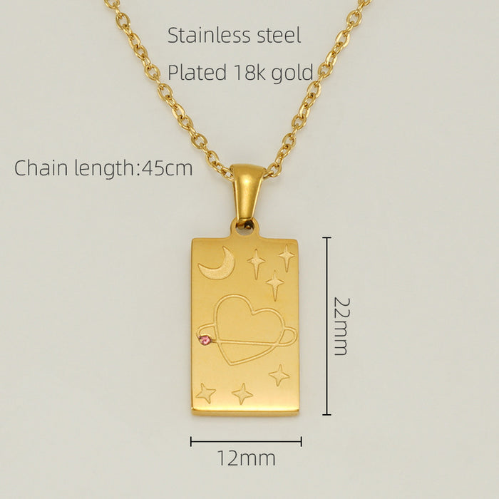 Wholesale Square Pendant 18K Stainless Steel Tarot Signet Necklace JDC-NE-ZhongX003