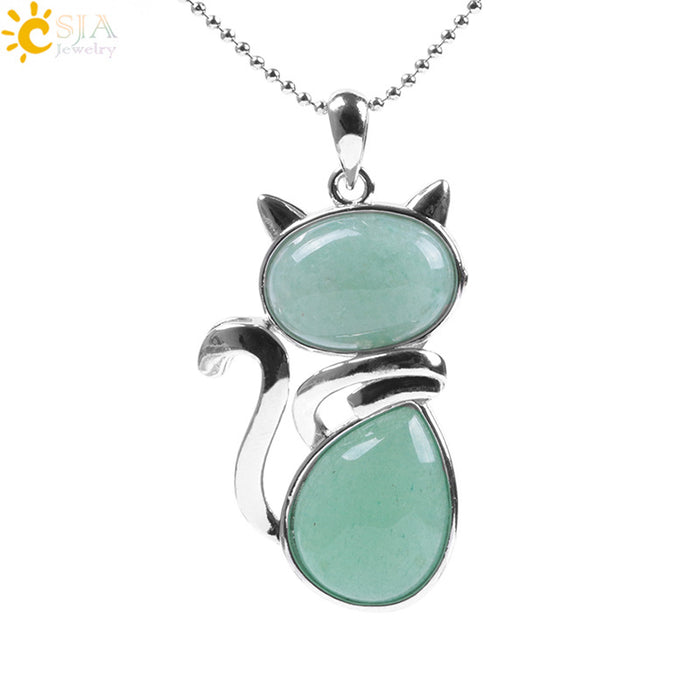 Wholesale Natural Stone Kitten Pendant Necklace Cute Cat Jewelry Accessory White Turquoise Finish Everyday Gift