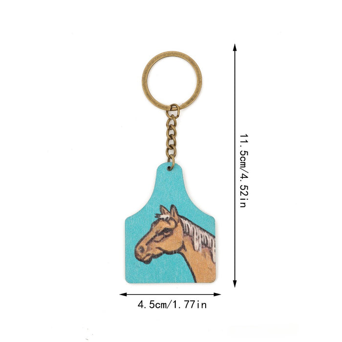 Wholesale Western Farm Style Cactus Horse Head Wooden Keychain JDC-KC-YiTian013