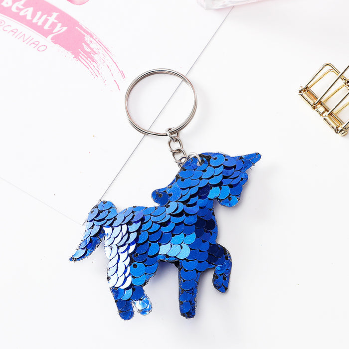 Wholesale double-sided reflective sequins keychain unicorn bag pendant key