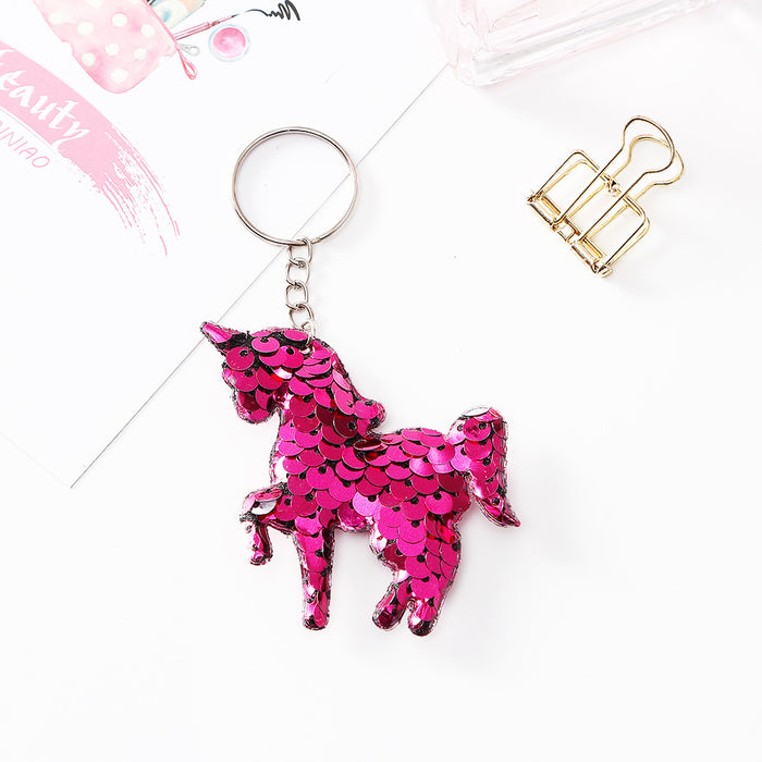 Wholesale double-sided reflective sequins keychain unicorn bag pendant key