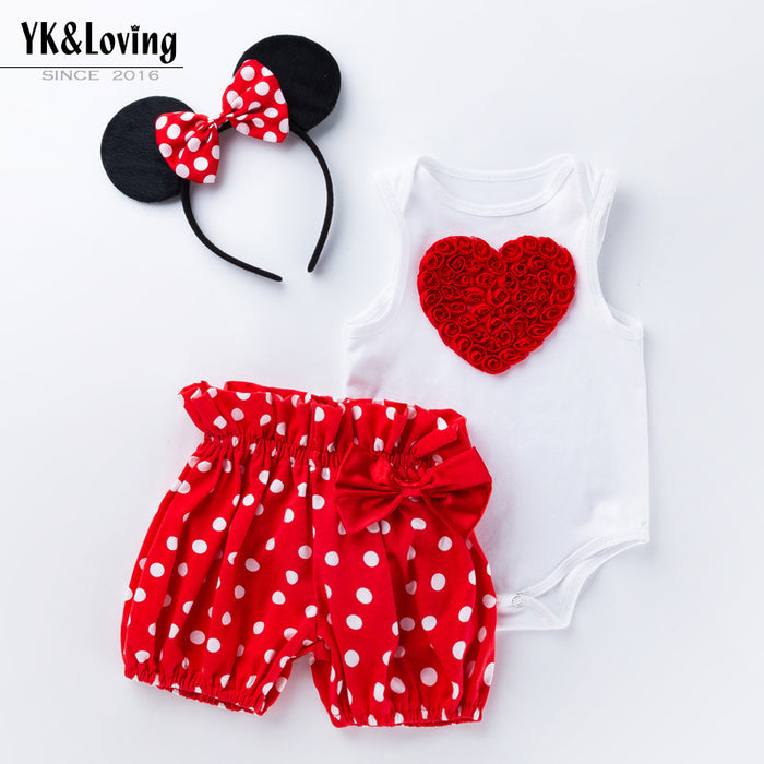 Wholesale Baby Girl Cartoon Love Polka Dot Shorts Set JDC-BC-FeiK002