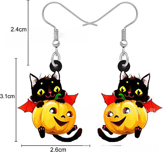 Wholesale Black Cat Pumpkin Halloween Acrylic Pendant Earrings JDC-ES-Yuhen002