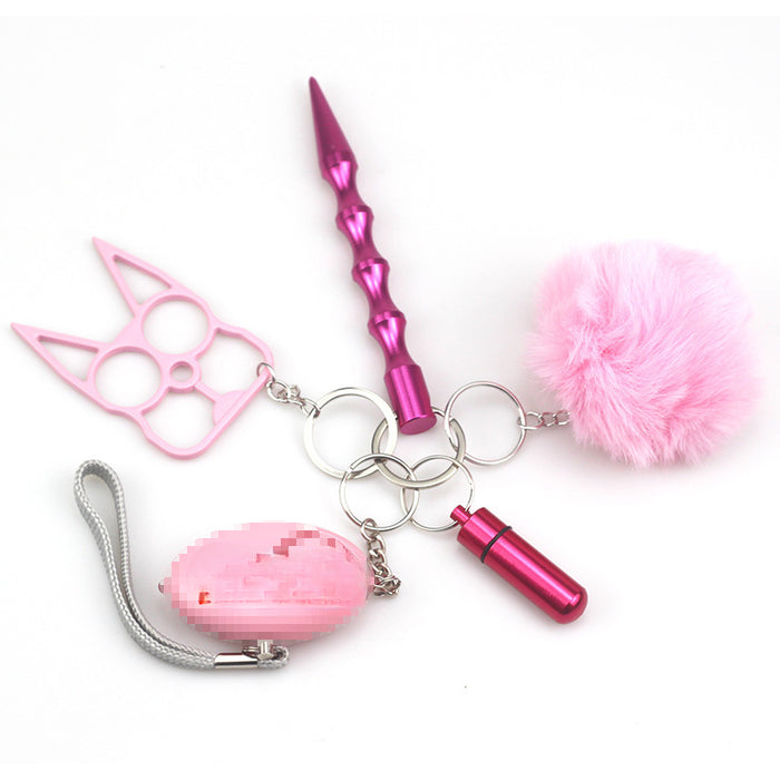 Wholesale Hair Ball Multifunctional Alloy Keychain 5-piece Set JDC-KC-TouMS068