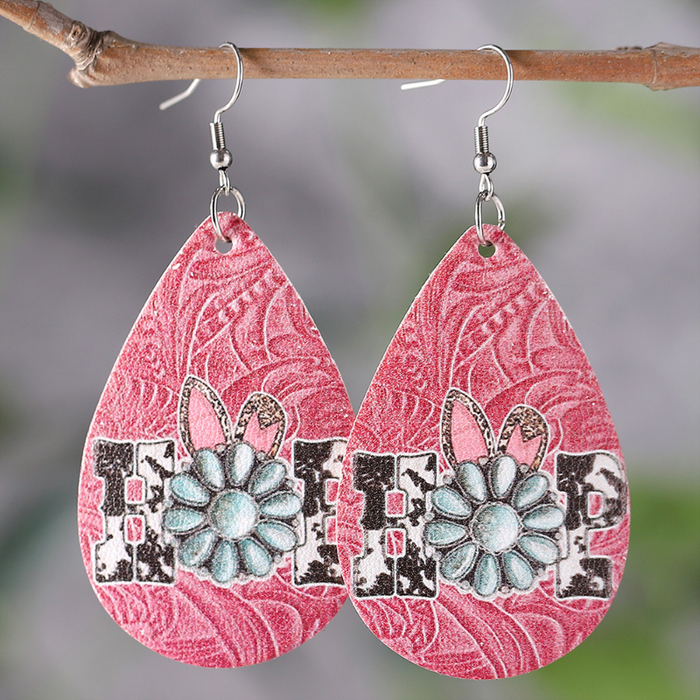 Wholesale earrings Double-sided PU leather waterdrop painted earrings JDC-ES-ChL034