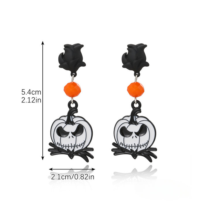 Wholesale Skull Dark Diamond Alloy Pumpkin Spider Halloween Earrings Set JDC-ES-ShuangN002