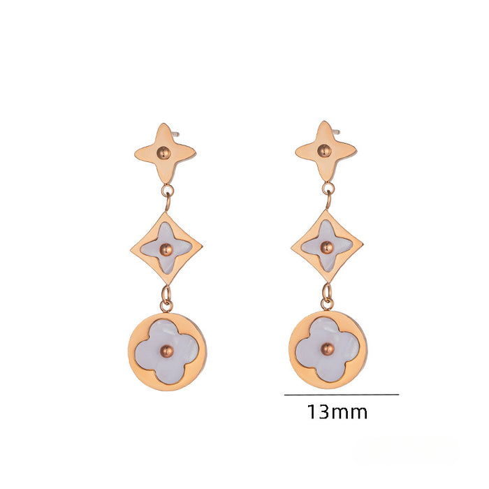 Wholesale Four-leaf Flower White Shell Stainless Steel Earrings JDC-ES-OBK001